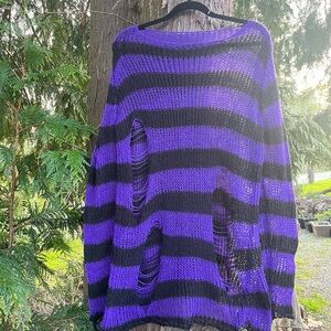 Vampire Freaks Catalyst Purple/Black Striped Distressed Sweater Killstar Vibe